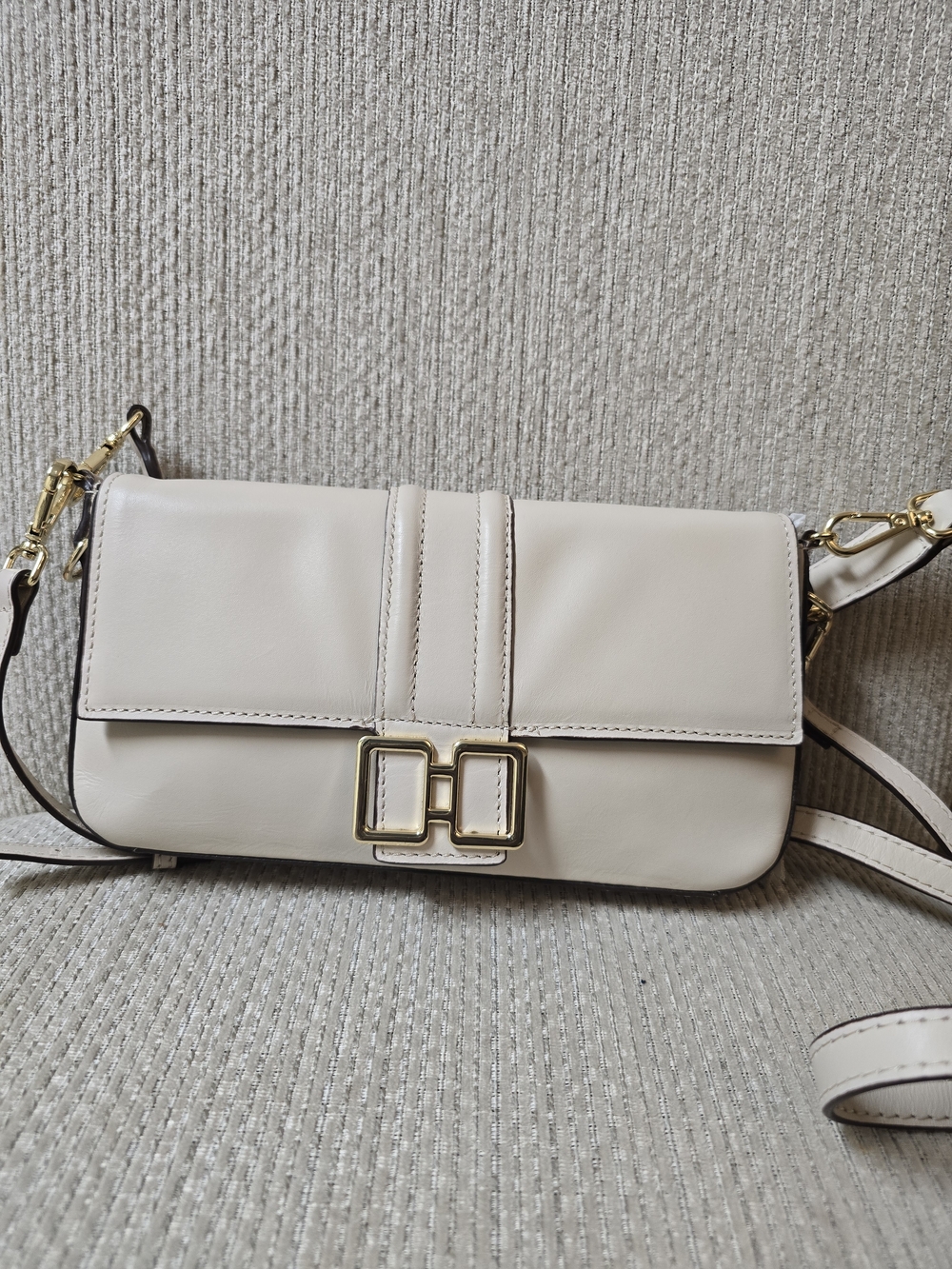 Antonio Melani Leather Baguette Bag in Bone. 